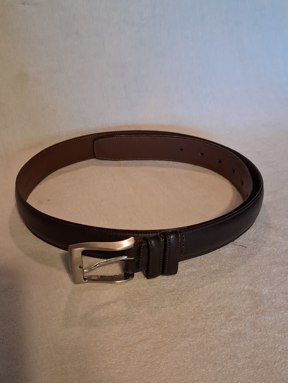 Perry Ellis Dark Brown Leather Belt with Silver-Tone Buckle Size 34